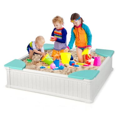 Kids Outdoor Sandbox with Oxford Cover and 4 Corner Seats