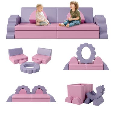 10PCS Kids Couch for Playroom, Baby Climbing and Crawl Foam Play Set, Foam Climbing Blocks Convertible Sofa ,Kids Play Couch, Indoor Climbing Structure for Toddlers, Infant, Kids, Pre-school