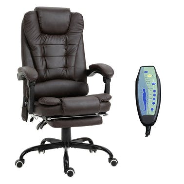 Vinsetto 7-Point Vibrating Massage Office Chair, High Back Executive Recliner with Lumbar Support, Footrest, Reclining Back, Adjustable Height, Brown