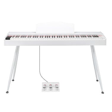 GDP-203 88 Key Standard Full Weighted Keyboards Digital Piano with Metal Stand, Power Adapter, Triple Pedals, Headphone, for All Experience Levels White