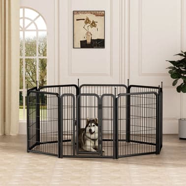 Dog Playpen Outdoor, 8 Panel Dog Fence 31.'' Pet Pen for Small Dogs Pet Exercise Pen for Puppy/Rabbit/Small Animals Portable Playpen for RV Camping Garden Yard, Indoor. Black, 26.3'' W x 31.5'' H.