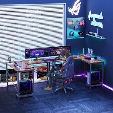 L Shaped Gaming Desk,Brown